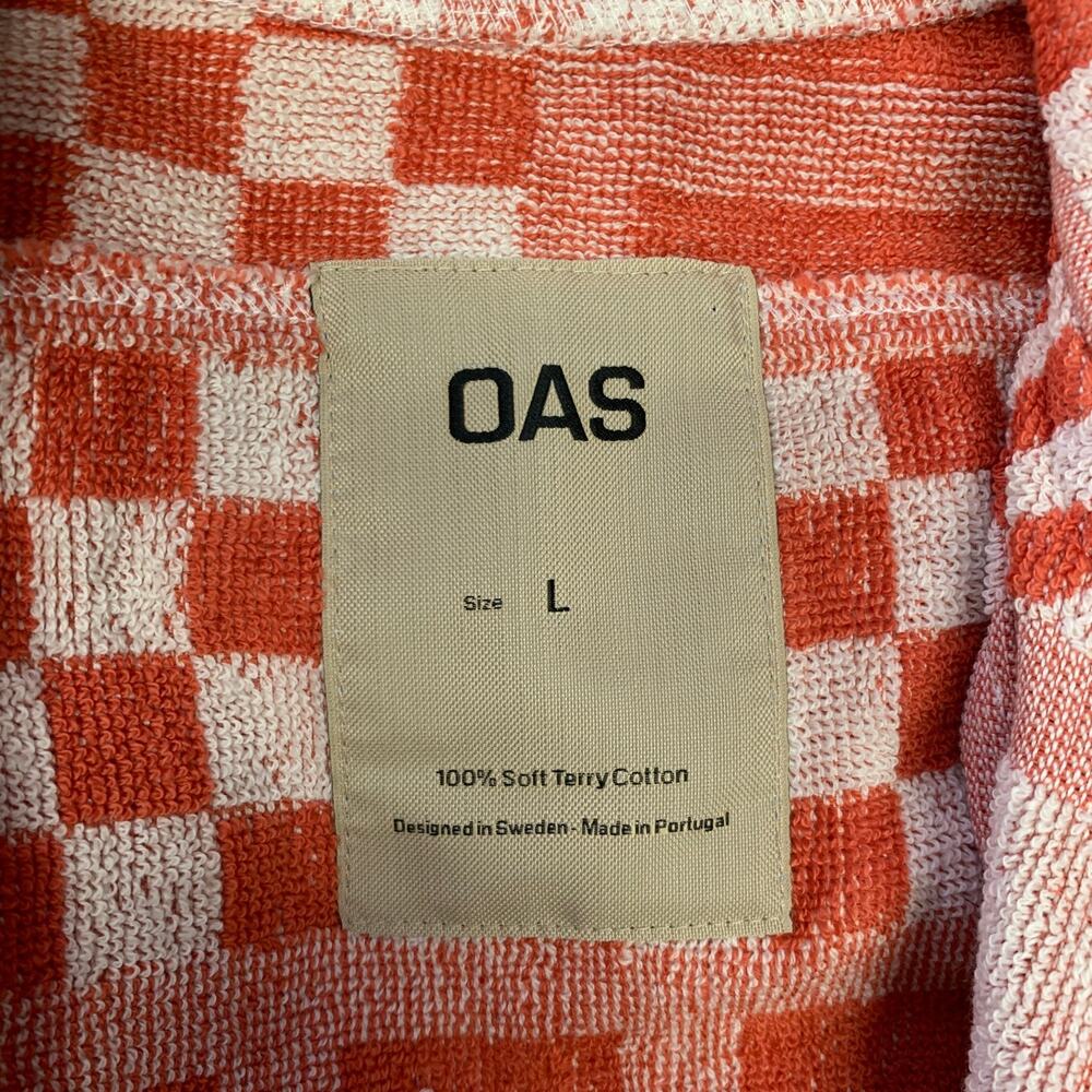 OAS Size L Orange White Abstract Terry Camp Short Sleeve Shirt - Picture 5 of 6